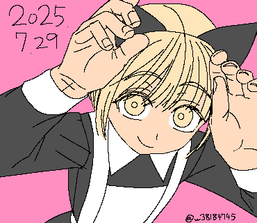 イラスト。オリジナルキャラの絵と文字「2025.7.29 @w38184745」