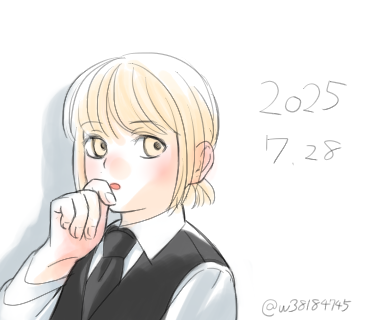 イラスト。オリジナルキャラの絵。右側に文字「2025 7.28 @w38184745」